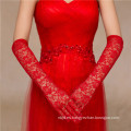 El cordón rojo de la manera appliques guantes largo-llenos del cordón de la boda de la alta calidad